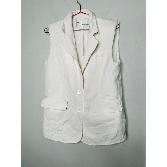 ENDLESS ROSE White Linen Blend Front Button Oversized Vest Blazer Size Small - Picture 4 of 8